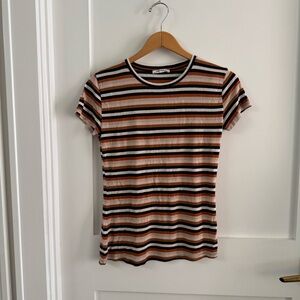 Pink neutral combo Striped Women's short sleeve knit  t-shirt